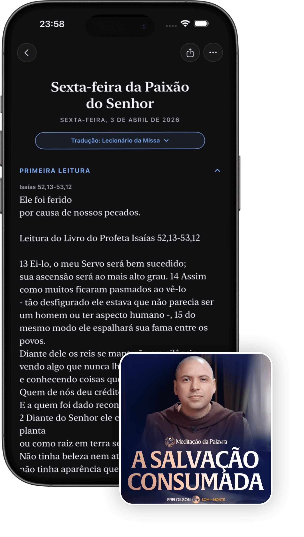 Tela do Ambo com leituras da Missa e reflexões em áudio