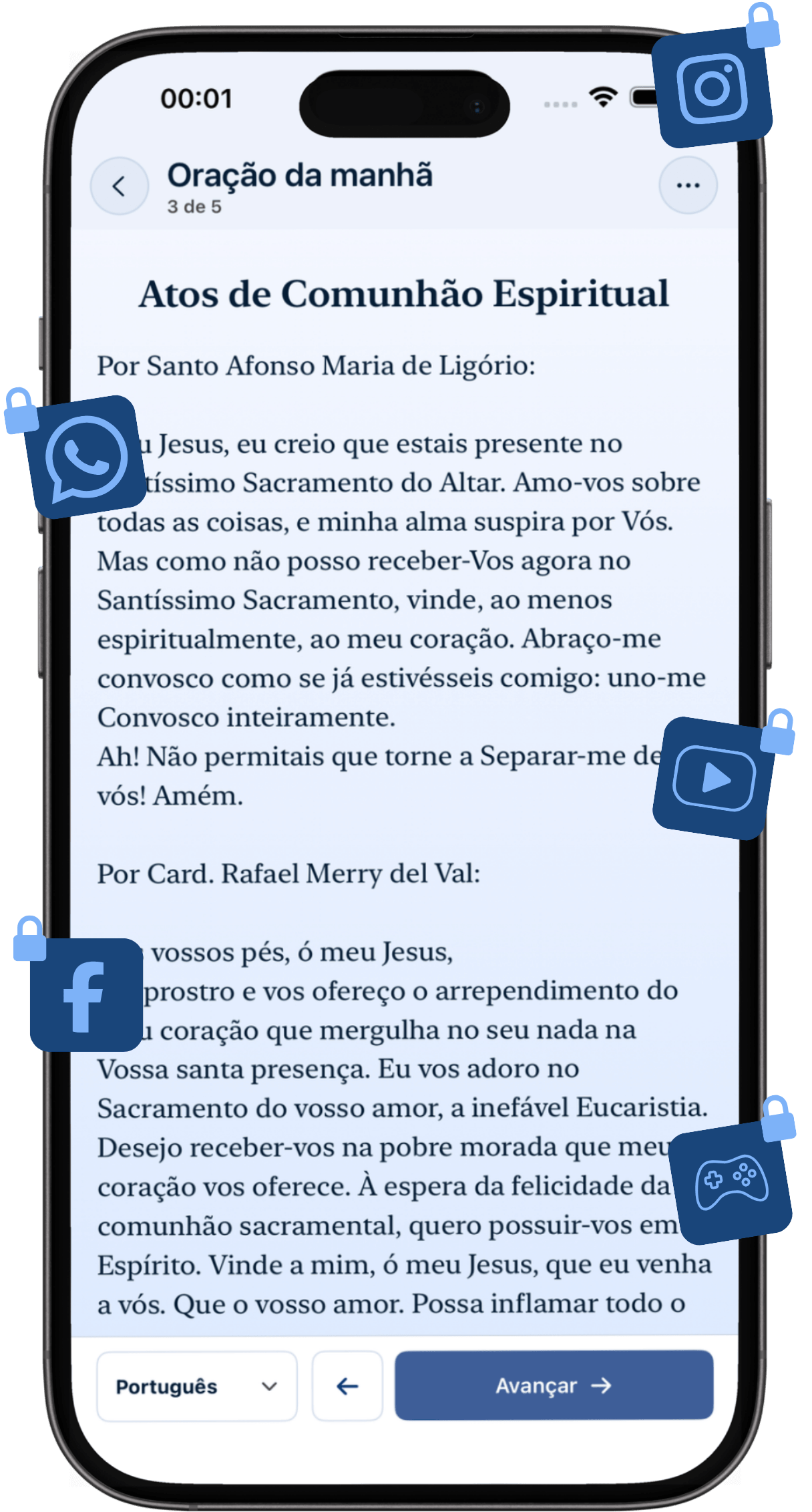 Tela de oração do Ambo com o bloqueio de apps ativado
